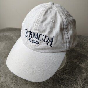 Vintage BERMUDA Hat Strapback Adjustable White Embroidered Dad Cap Distressed